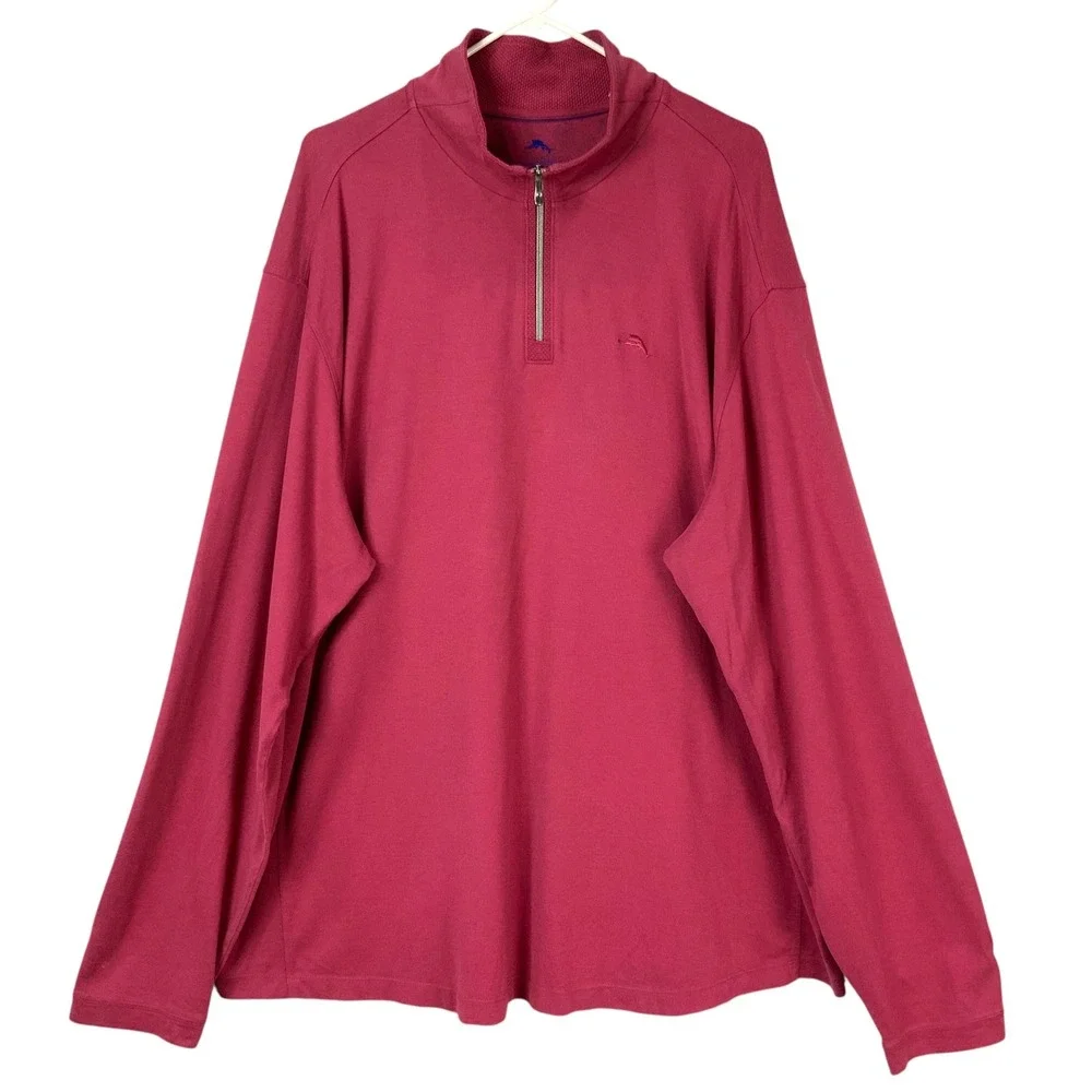 Tommy Bahama Berry Pink Pullover XXL Quarter-Zip Mock Neck Long Sleeve Logo